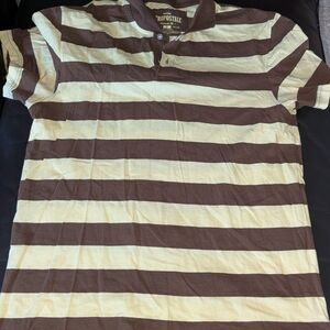 Aeropostale Brown and Cream Striped Polo Shirt